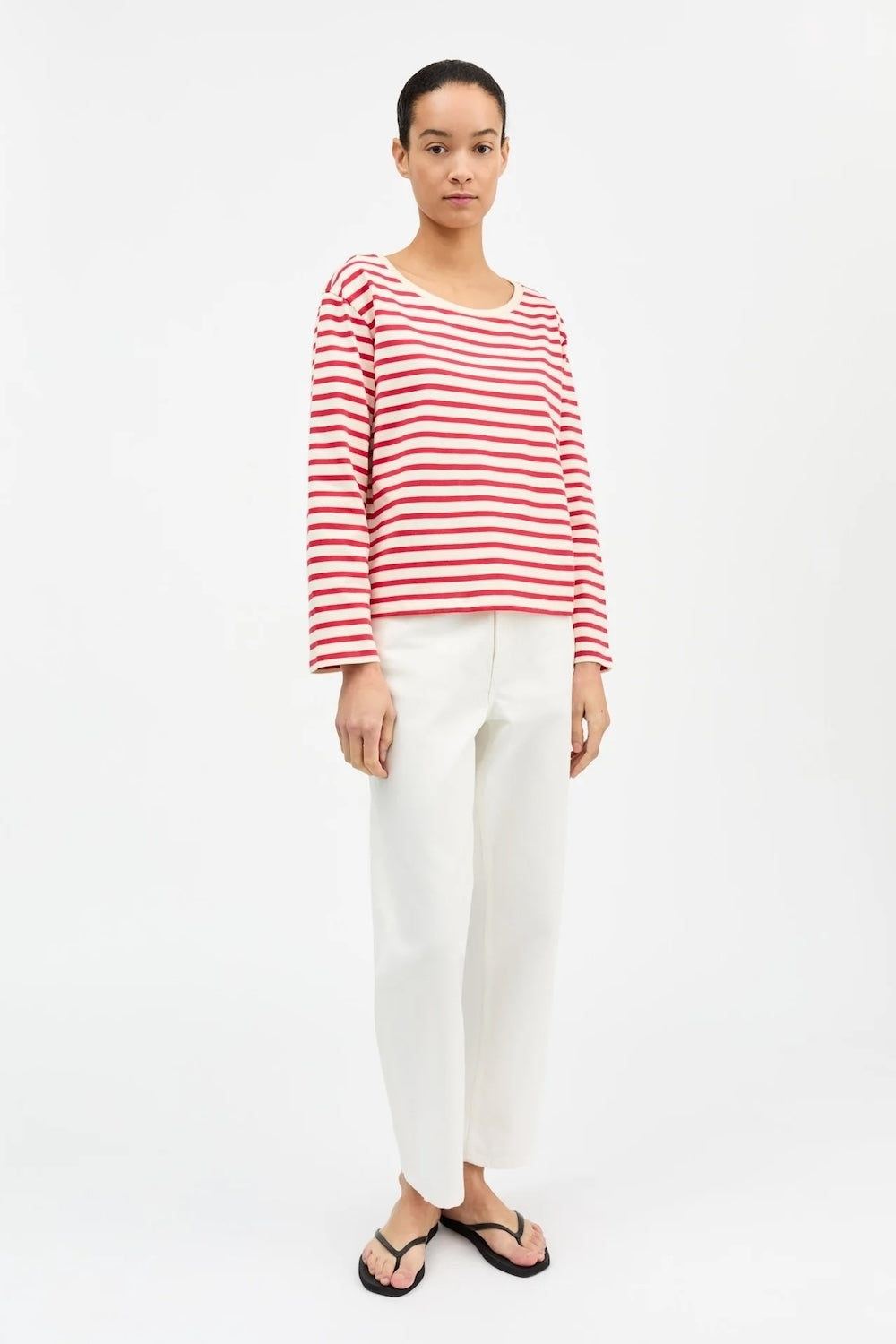Marron Long Sleeve Tee in Off White/Red Stripe