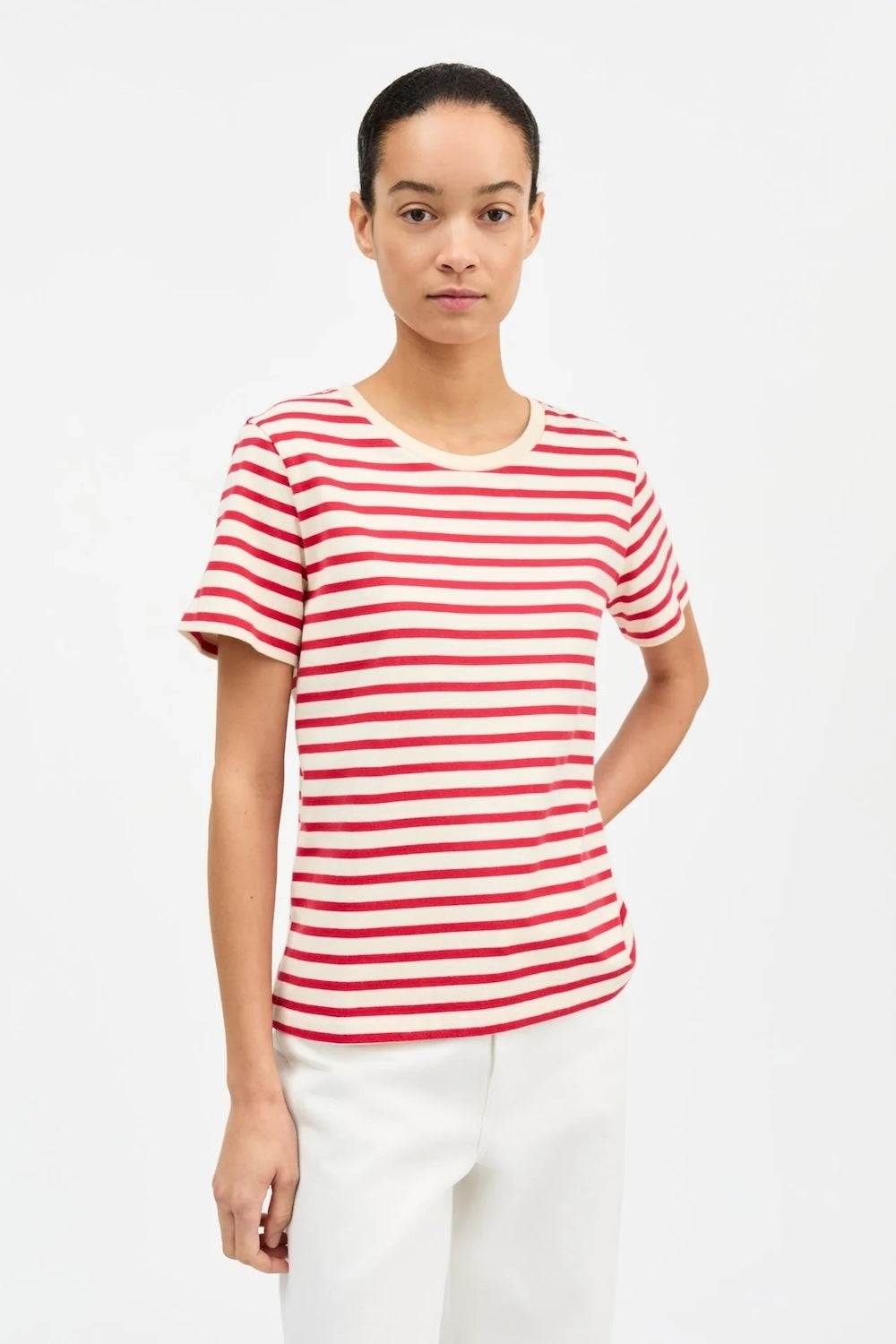 Skall Marron Regular Tee in Off White/Red Stripe