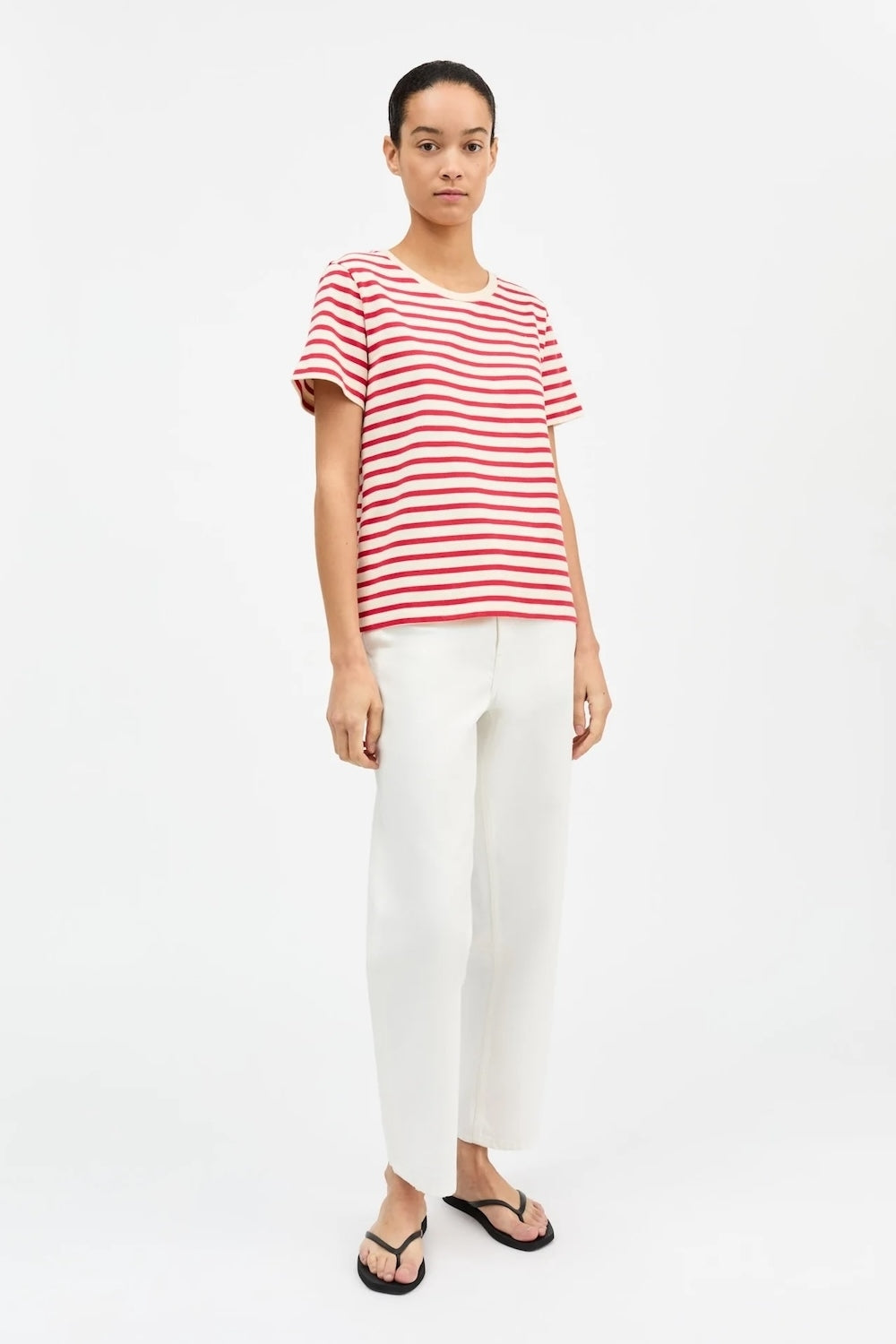 Skall Marron Regular Tee in Off White/Red Stripe