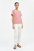 Skall Marron Regular Tee in Off White/Red Stripe