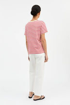 Skall Marron Regular Tee in Off White/Red Stripe