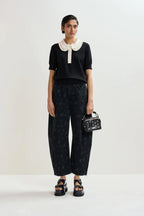 Jewelry Embroidered Knit Polo in Black