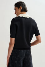 Jewelry Embroidered Knit Polo in Black