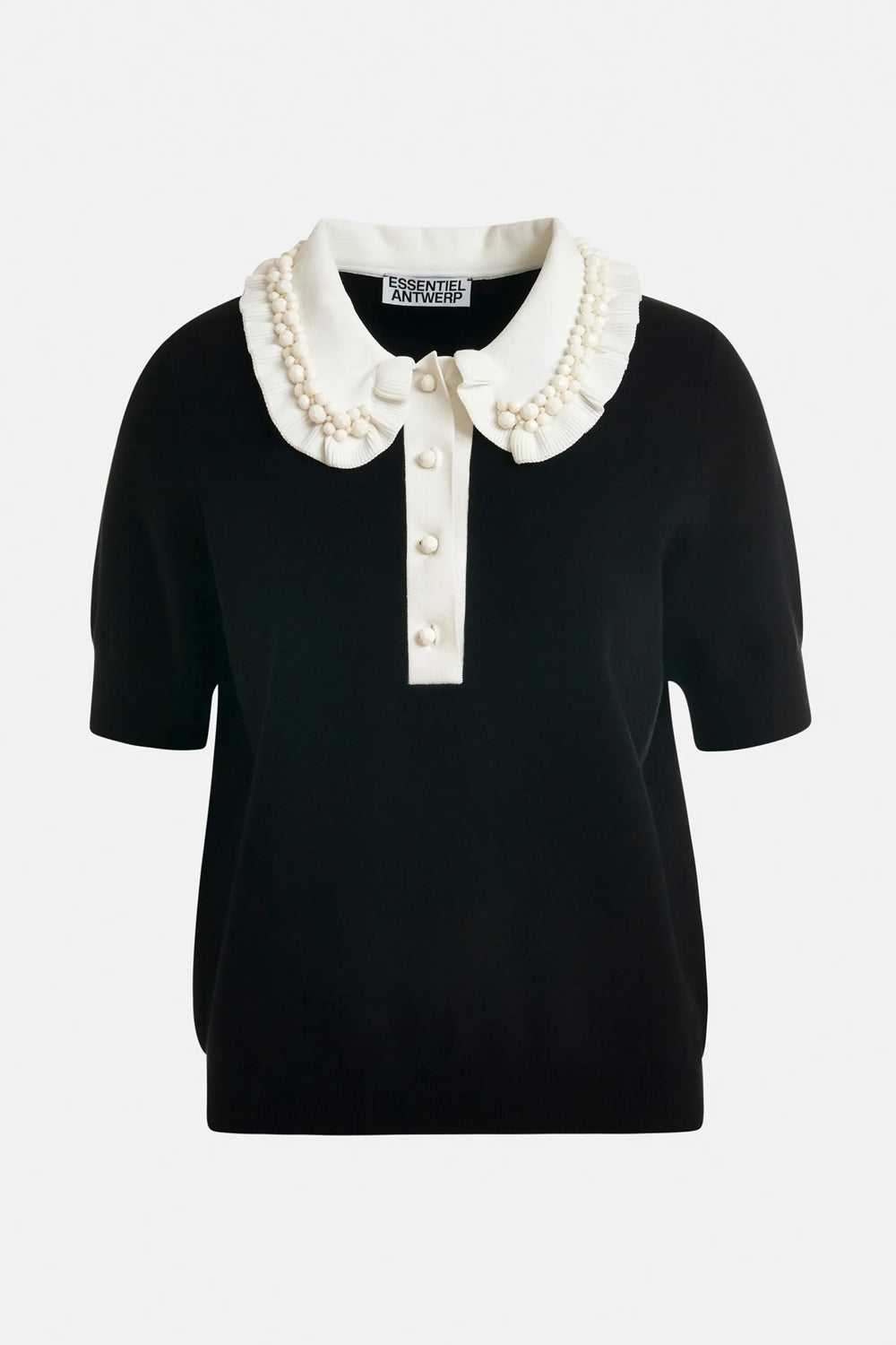 Jewelry Embroidered Knit Polo in Black