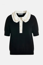 Jewelry Embroidered Knit Polo in Black