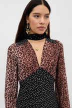 Kaila Silk Dress in Leopard Spot Brown