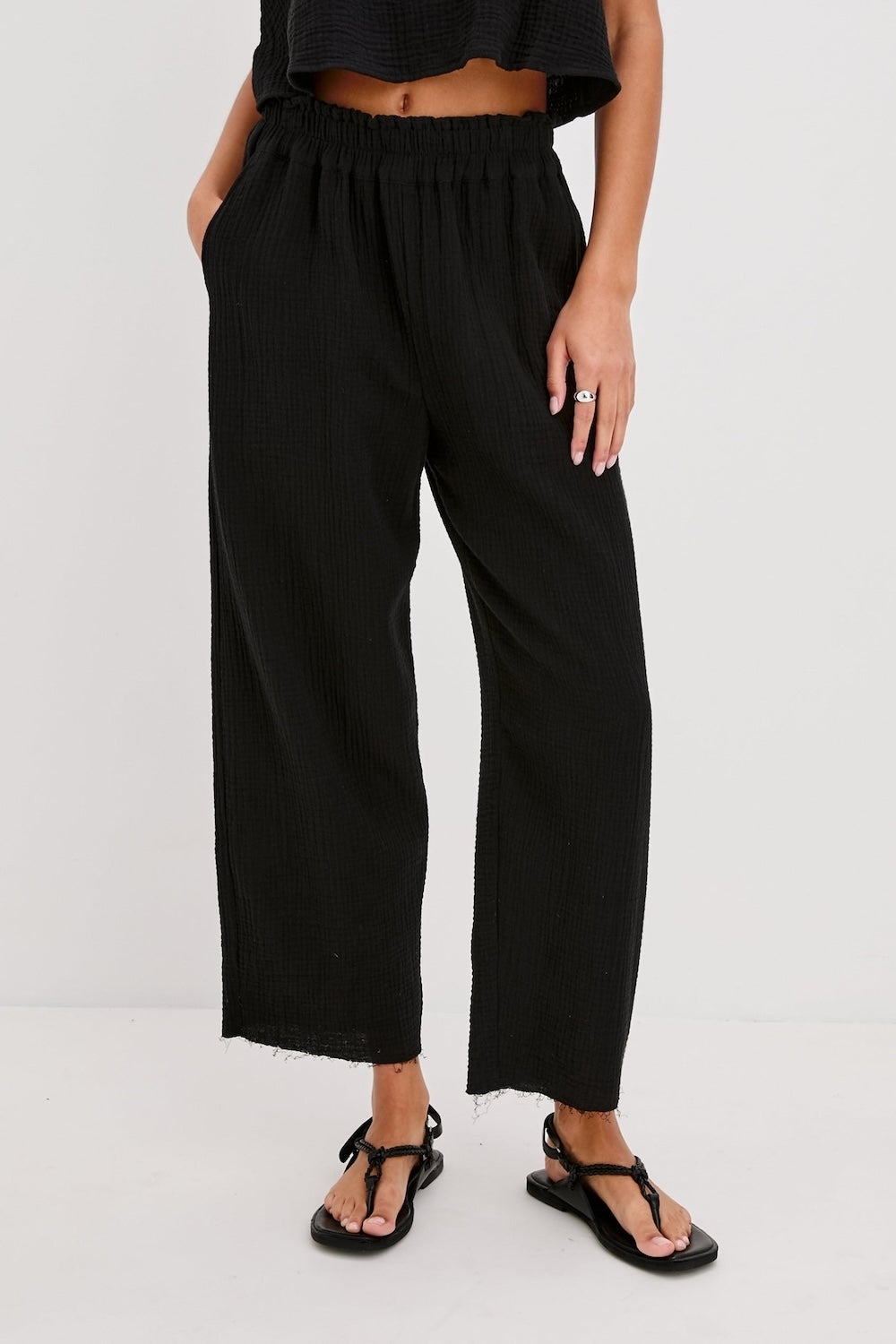 Leon Crop Trousers in Black Gauze