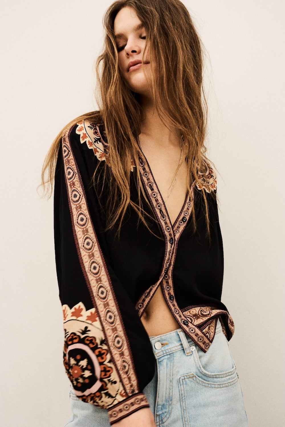 Valda Loose Patterned Shirt in Carbone