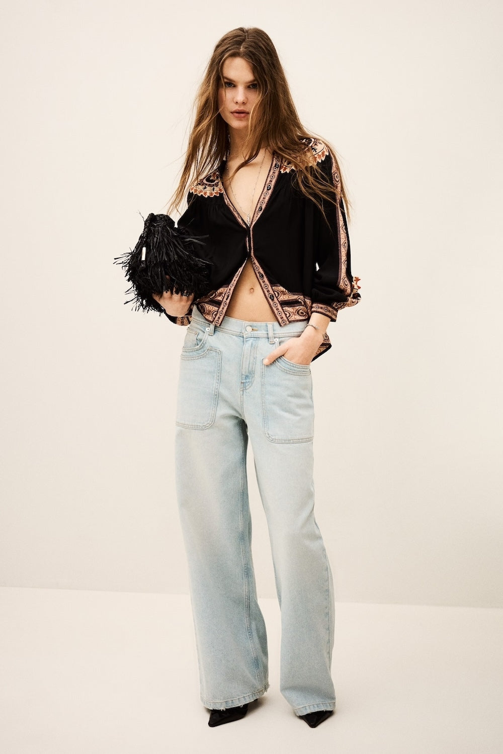 Valda Loose Patterned Shirt in Carbone