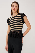 Coen Top in Black Oat Stripe
