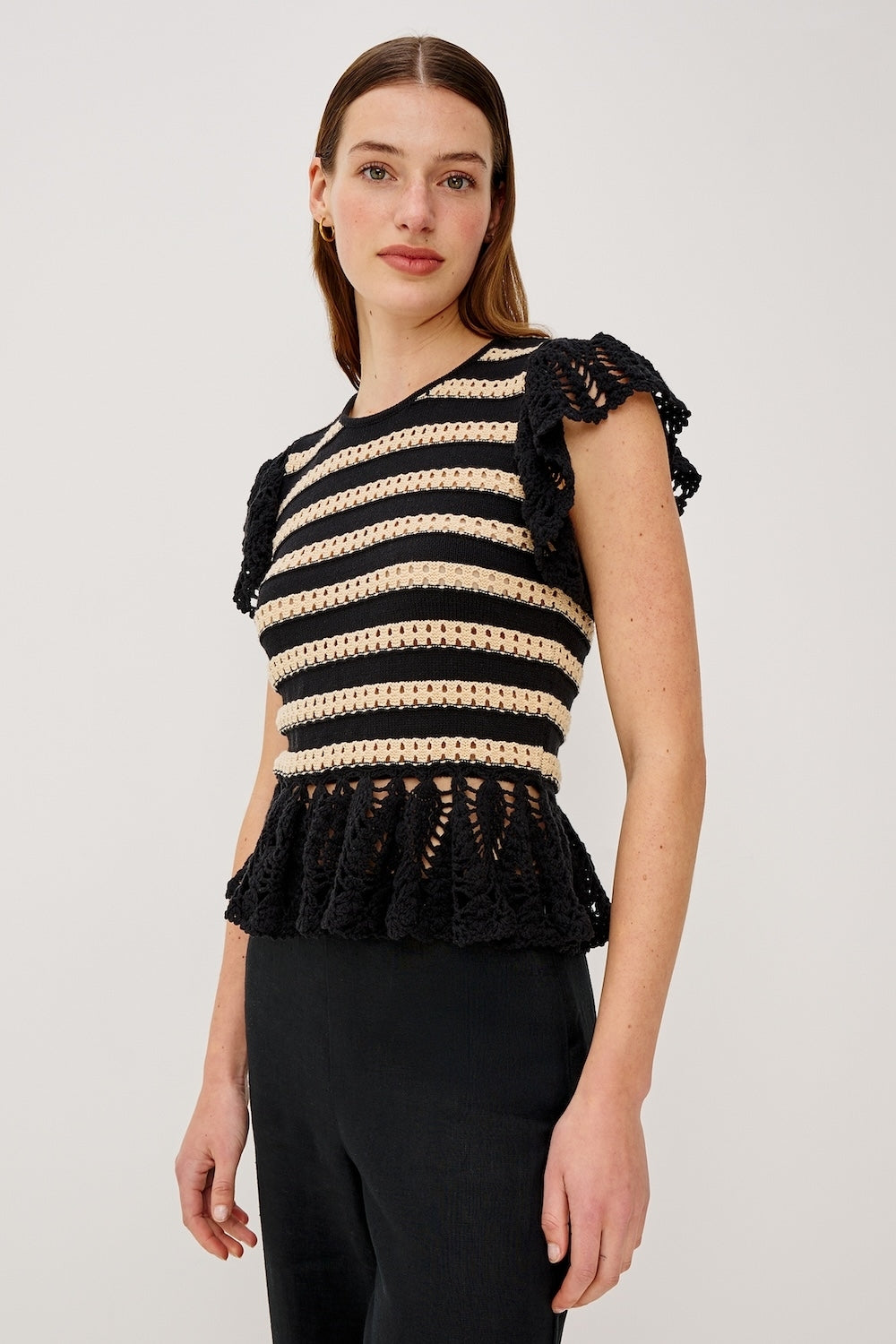 Coen Top in Black Oat Stripe