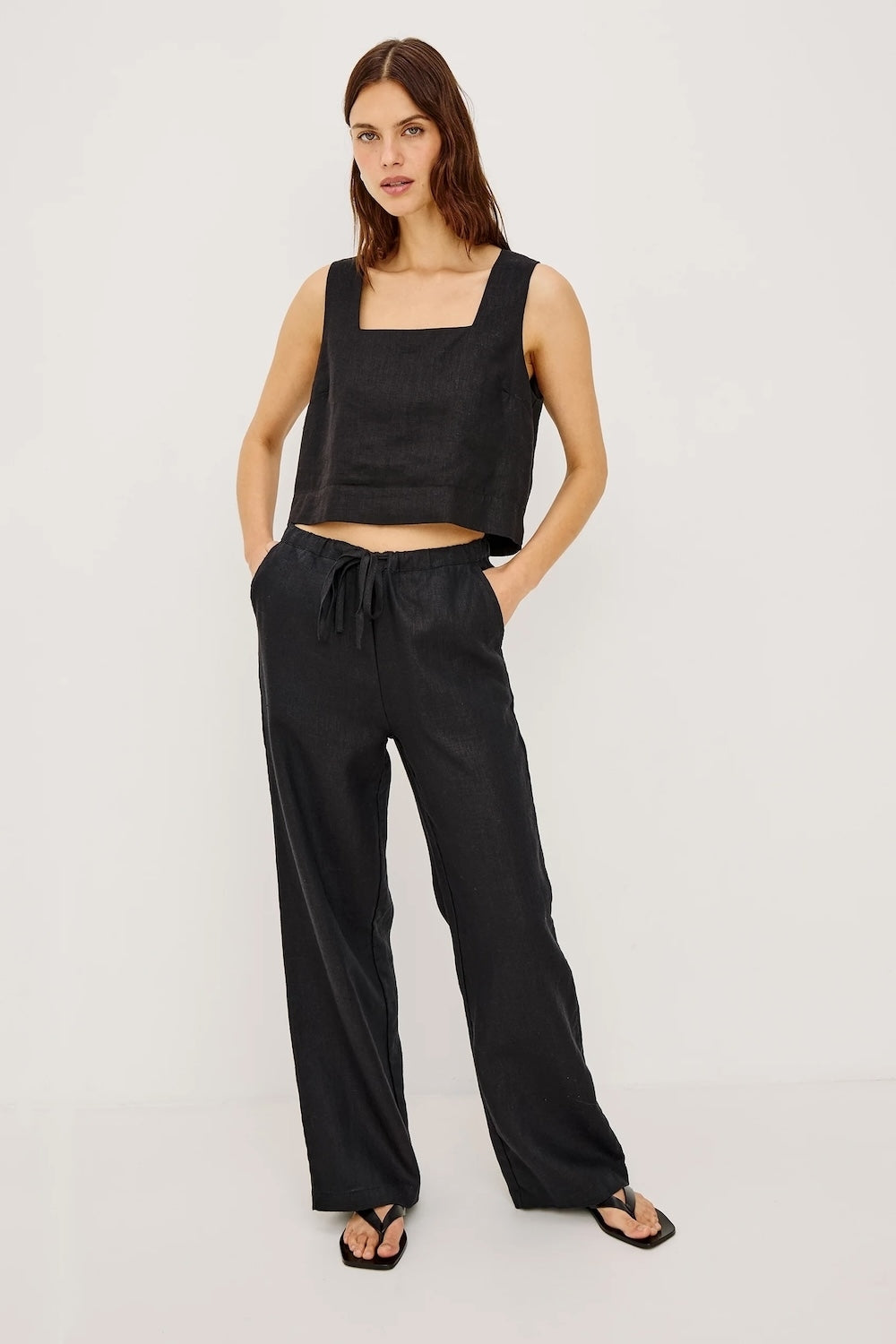 Akira Top in Black Linen