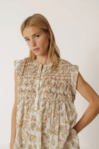 Sleeveless Dress in Khaki Paisley
