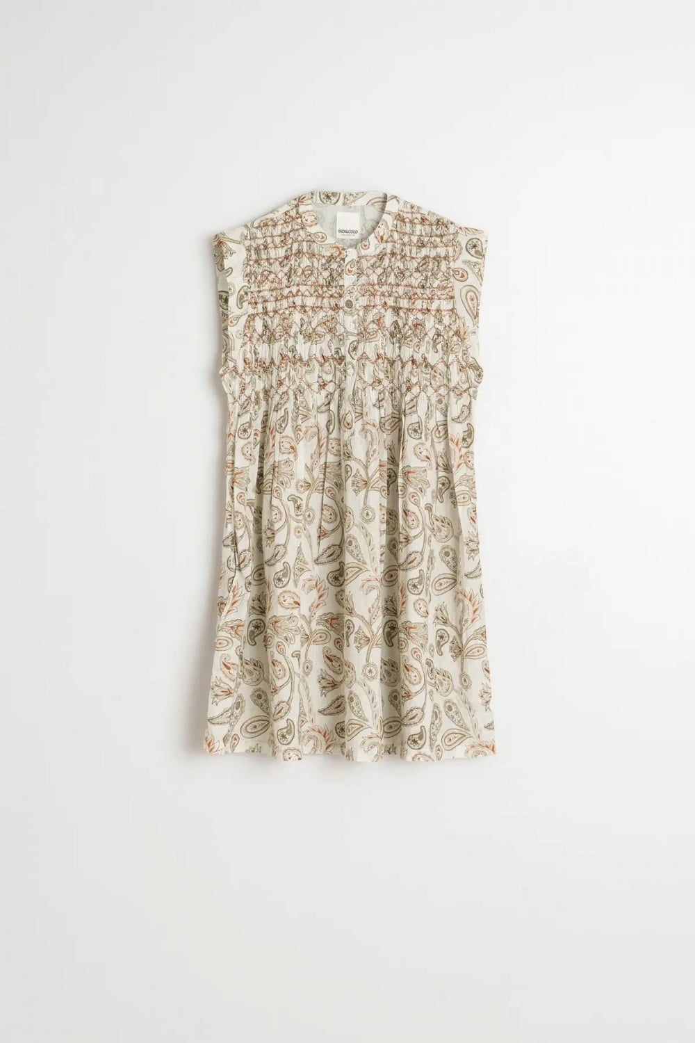 Sleeveless Dress in Khaki Paisley