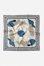 Aquarius Silk Scarf  in Cream & Navy 65cm