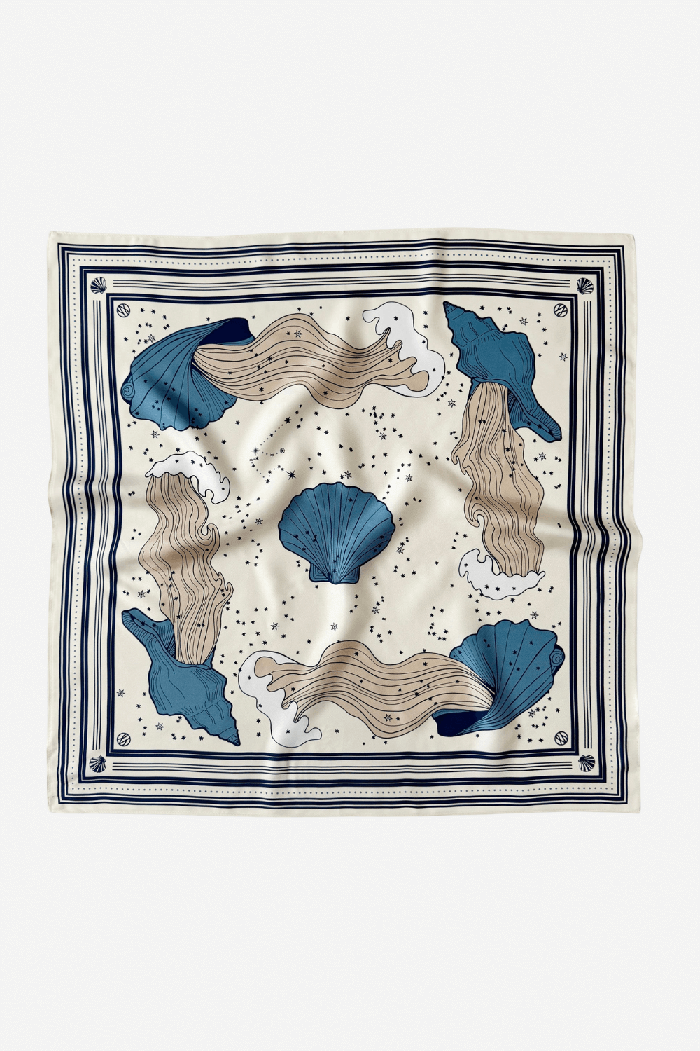 Aquarius Silk Scarf  in Cream & Navy 65cm