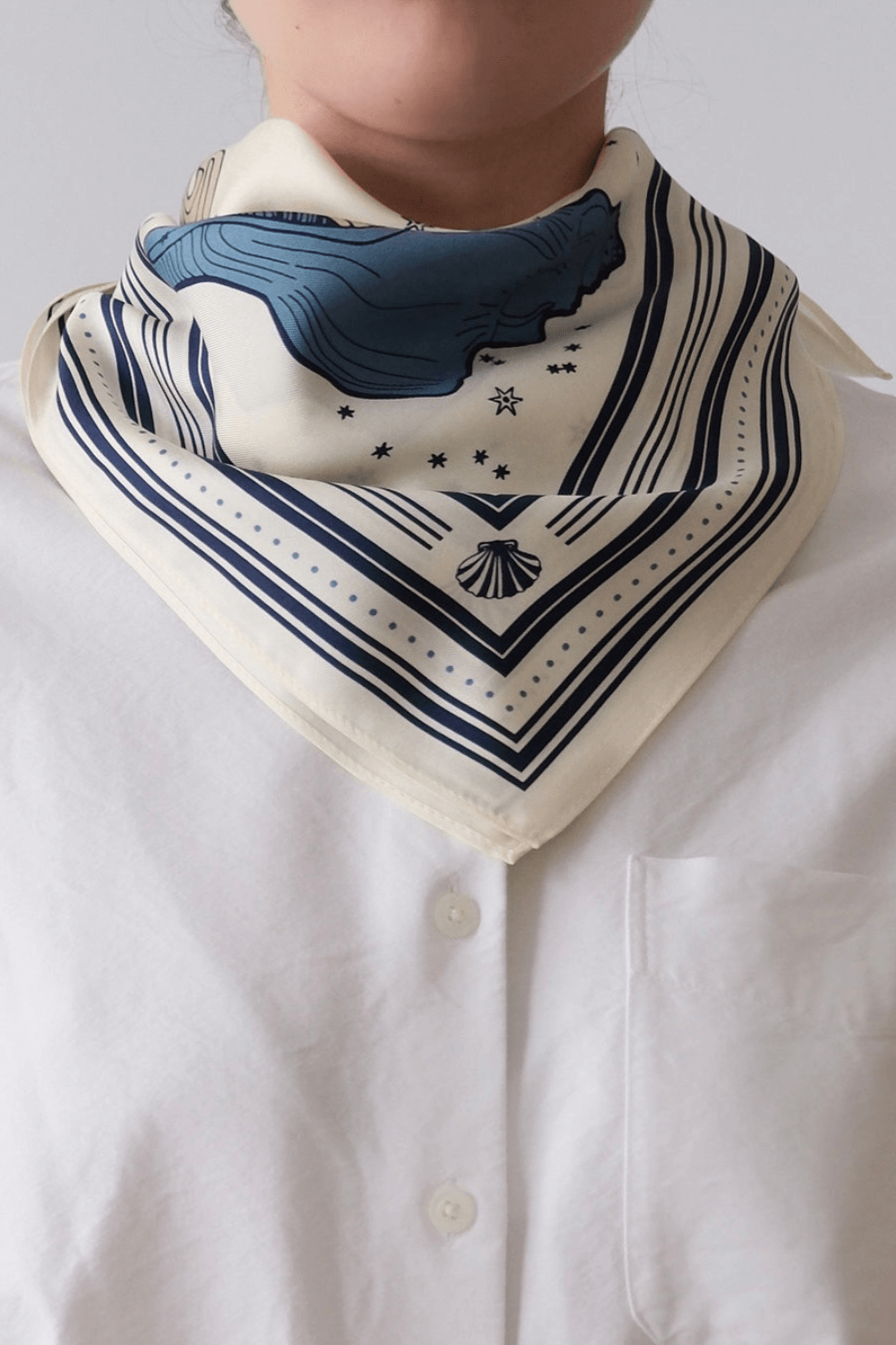 Aquarius Silk Scarf  in Cream & Navy 65cm