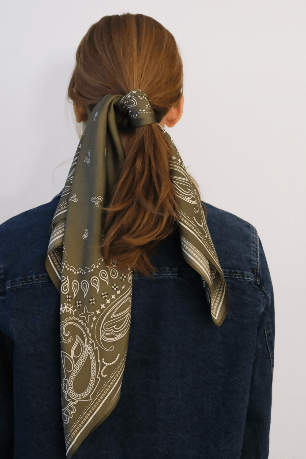 Silk Paisley Scarf in Olive 65cm
