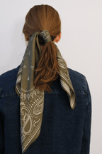 Silk Paisley Scarf in Olive 65cm