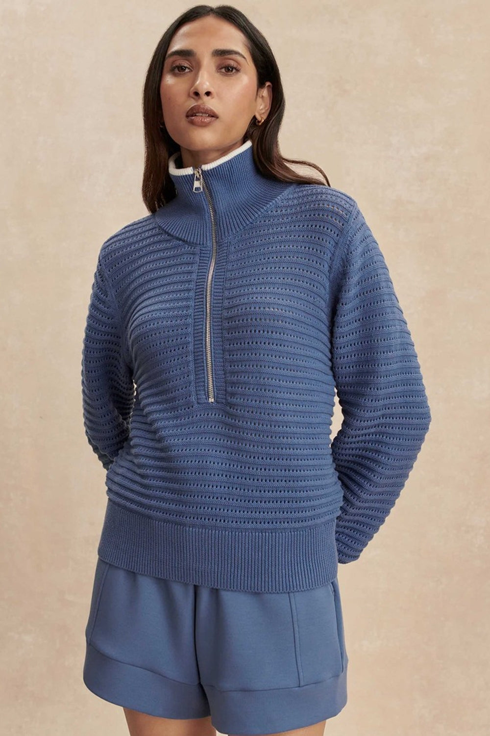 Morwenna Half Zip Knit in Bijou Blue