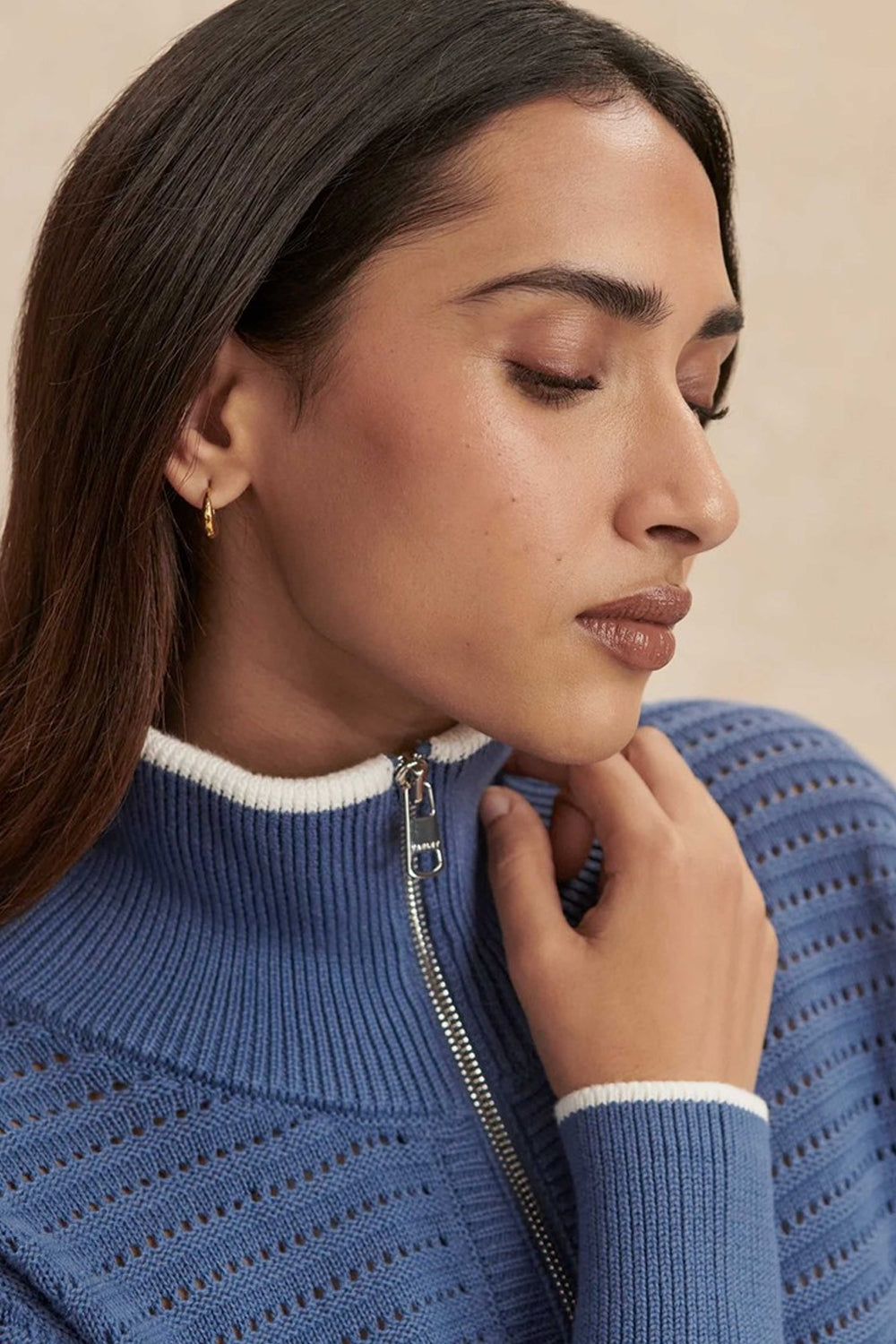 Morwenna Half Zip Knit in Bijou Blue