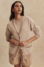 Tarran Stitch Knit Cardigan in Light Taupe
