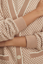 Tarran Stitch Knit Cardigan in Light Taupe