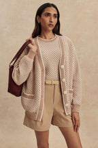 Tarran Stitch Knit Cardigan in Light Taupe