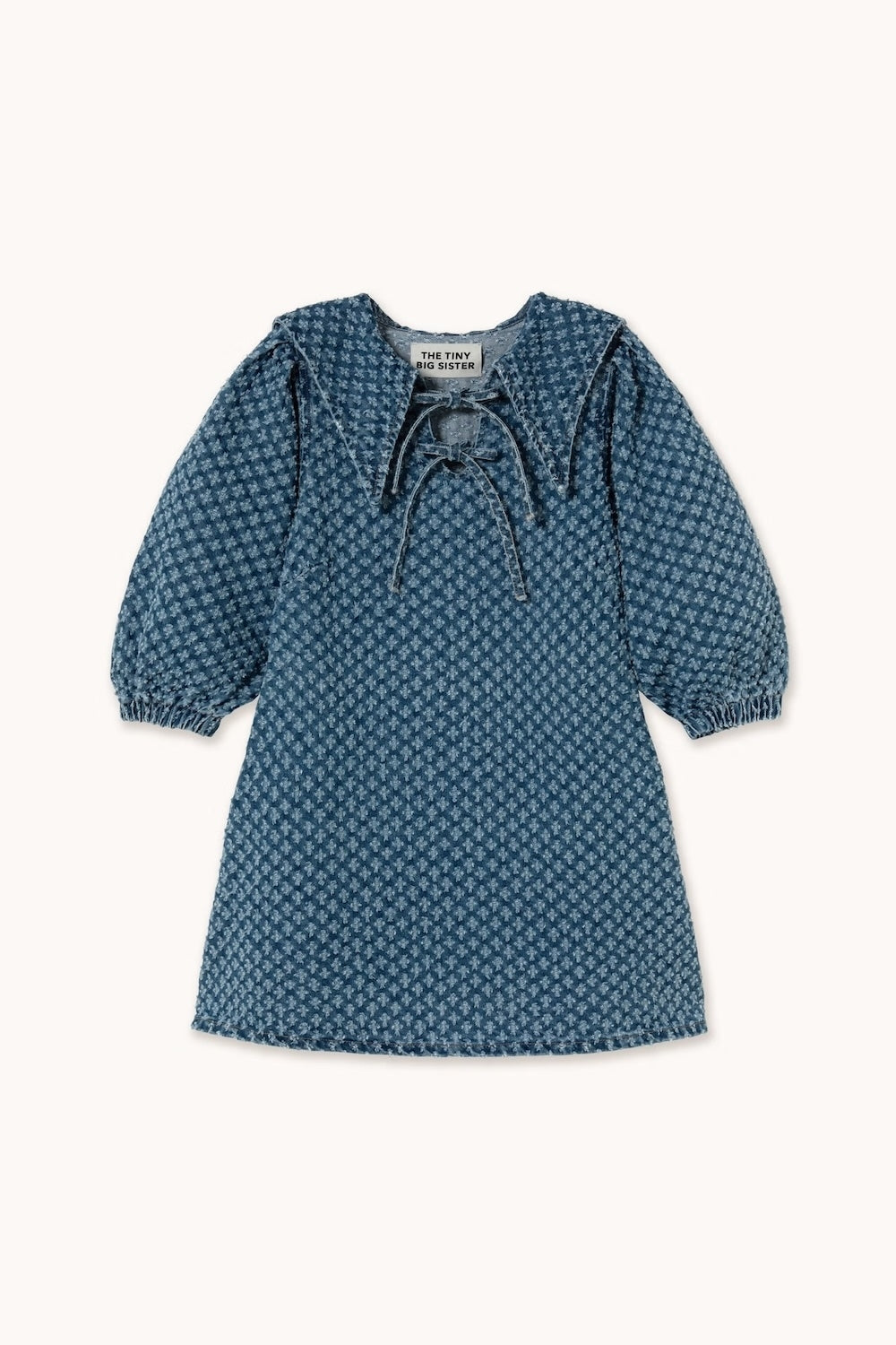 Puff Sleeves Denim Dress in Light Navy