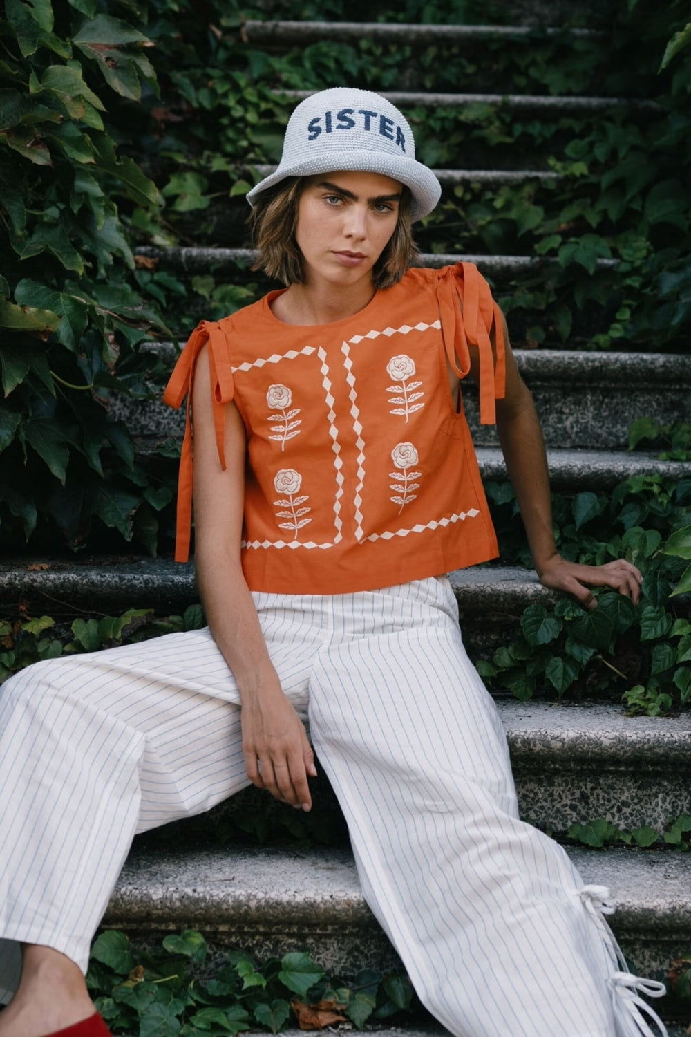Embroidered Top in Summer Red