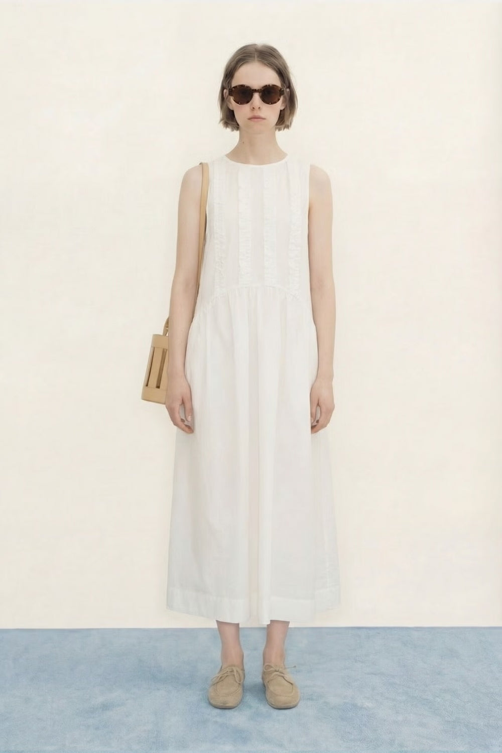 Low Back Frills Dress in Off-White