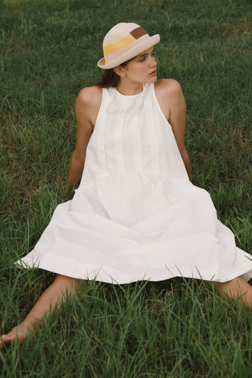 Low Back Frills Dress in Off-White