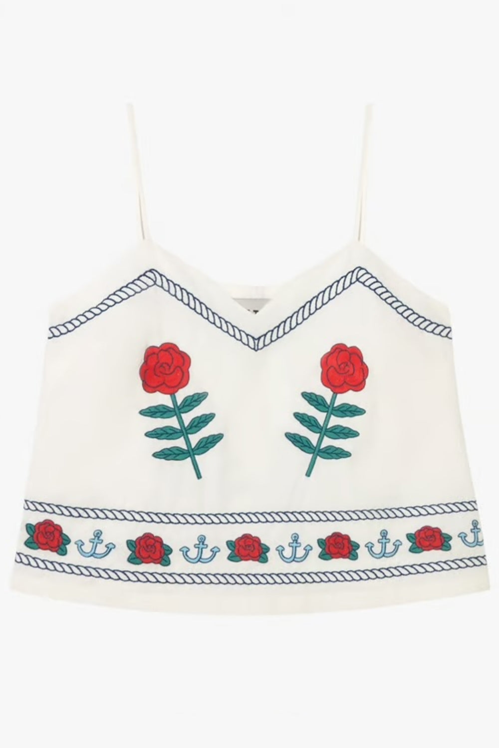 Embroidered Straps Top in Off White