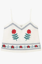 Embroidered Straps Top in Off White
