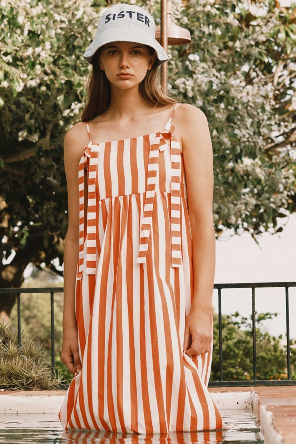 Striped Bows Dress in Summer Red