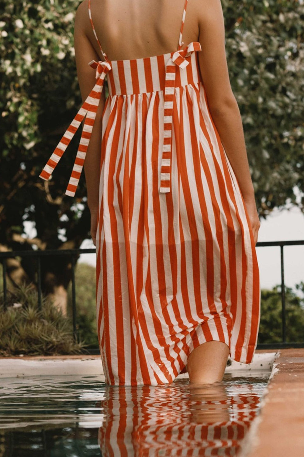 Striped Bows Dress in Summer Red