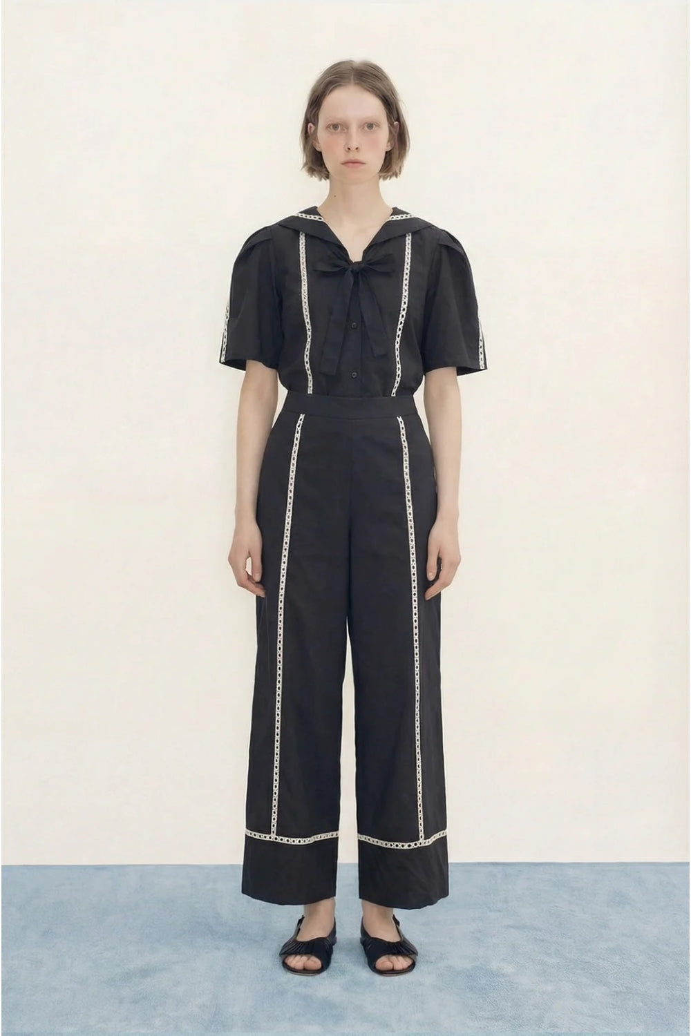 Sailor Neck Blouse in Navy