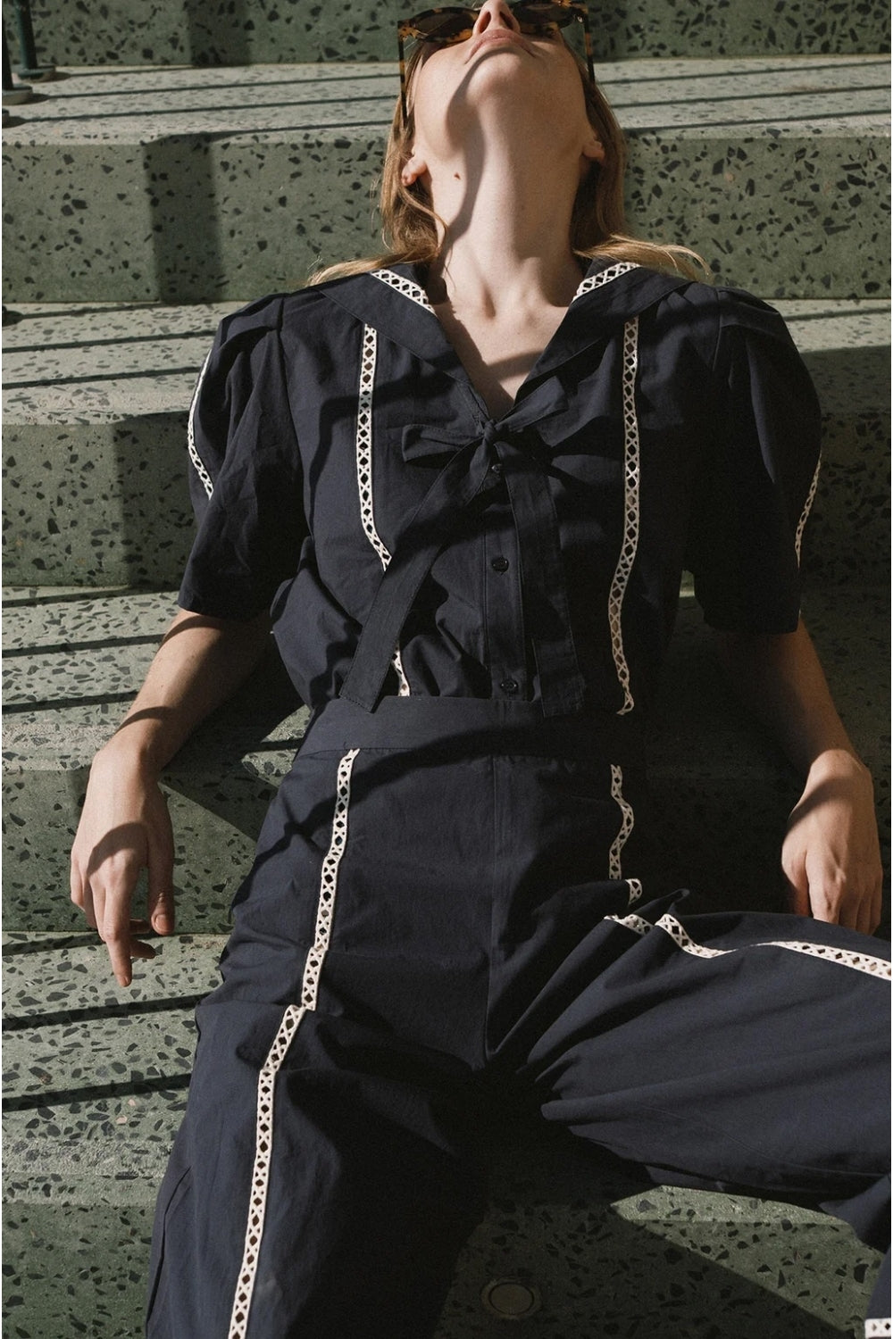 Sailor Neck Blouse in Navy