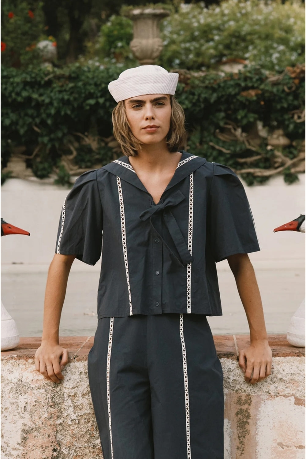 Sailor Neck Blouse in Navy