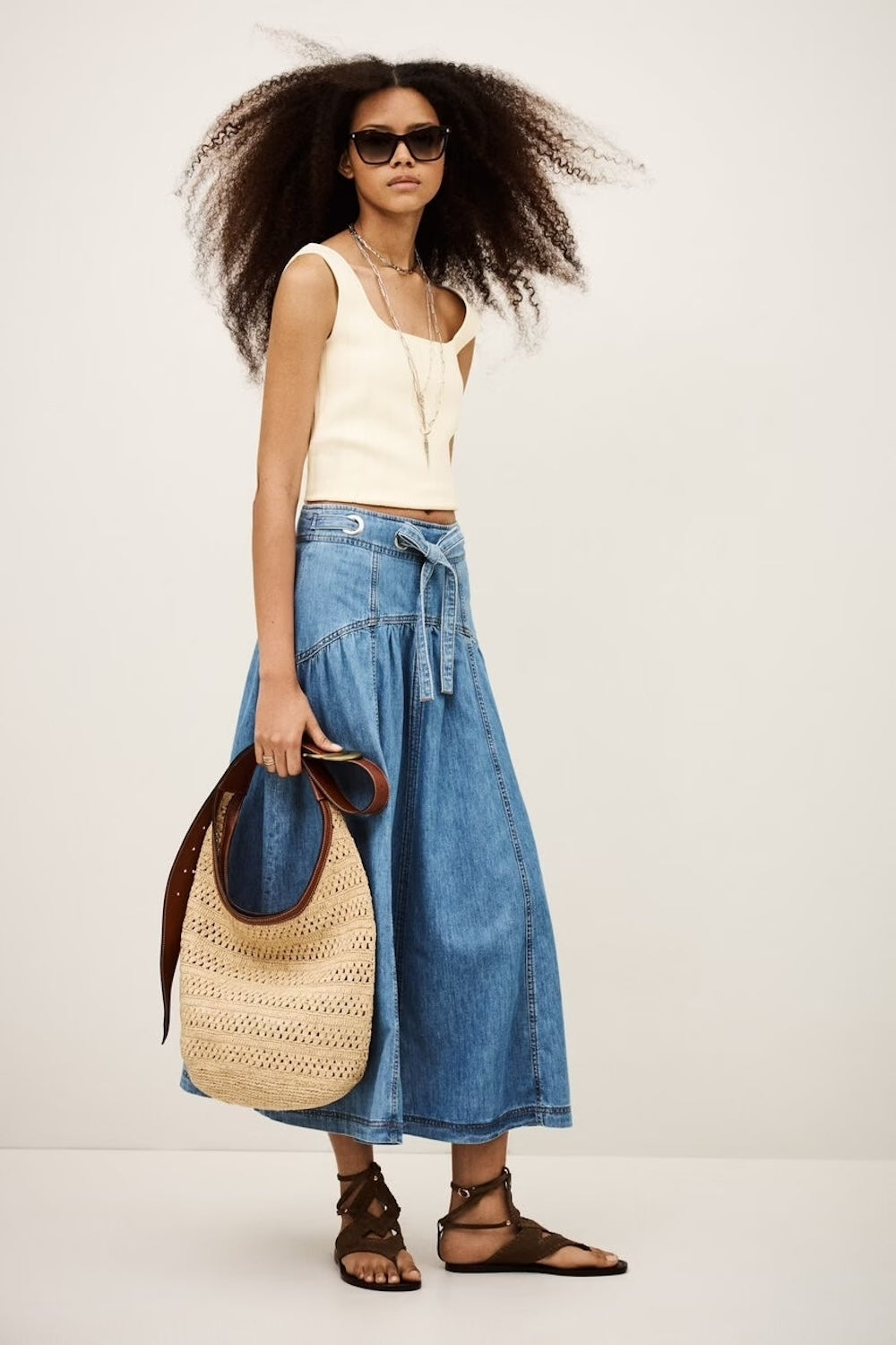 Lonia Mid Length Skirt in Light Used Blue