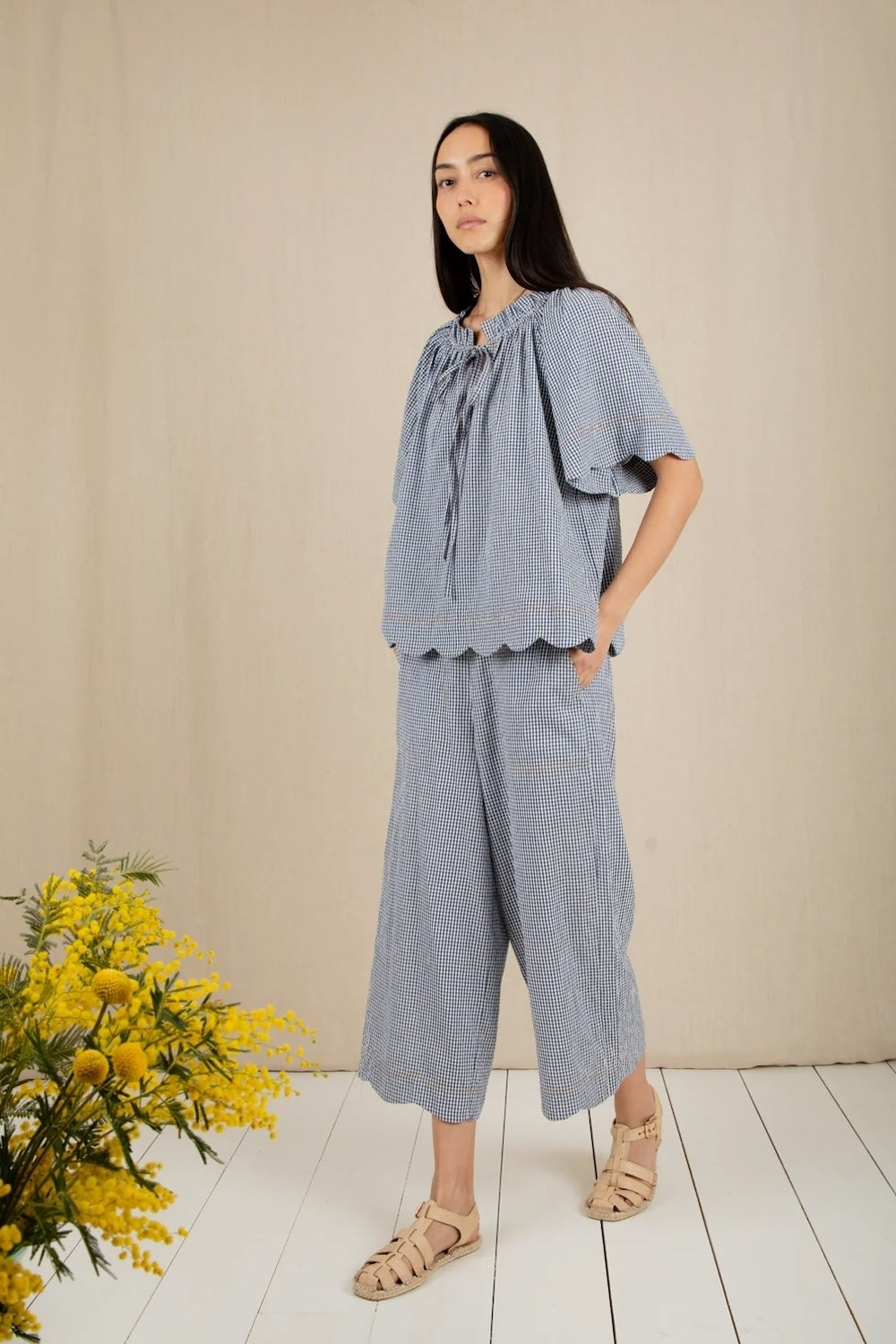 Aide Trouser in Navy Gingham