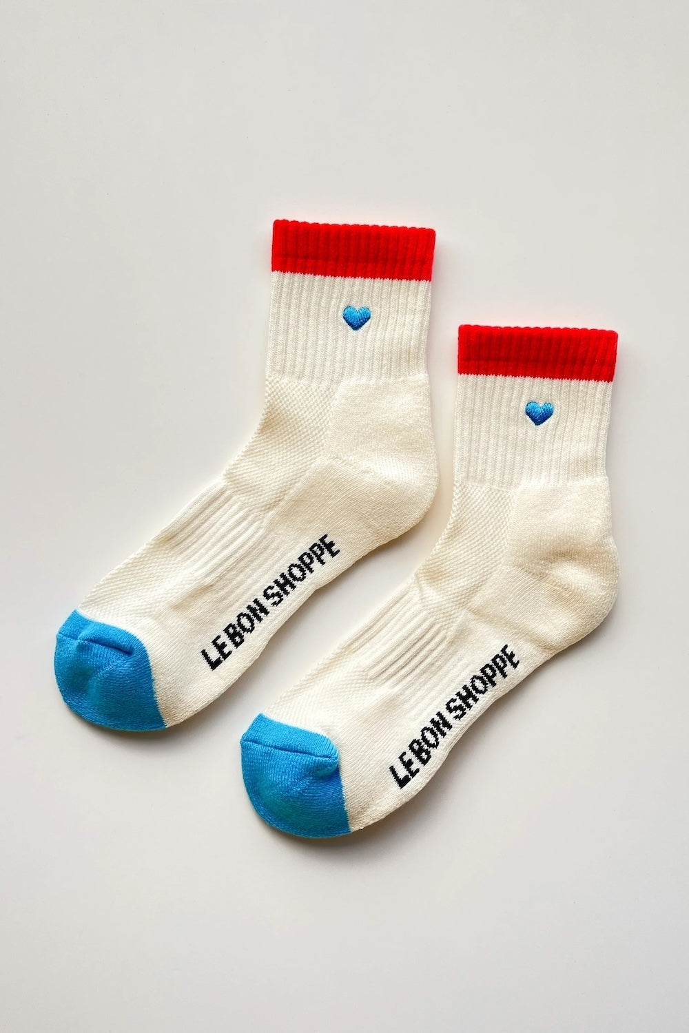 Embroidered Colourblock Girlfriend Socks in Blue Red Heart
