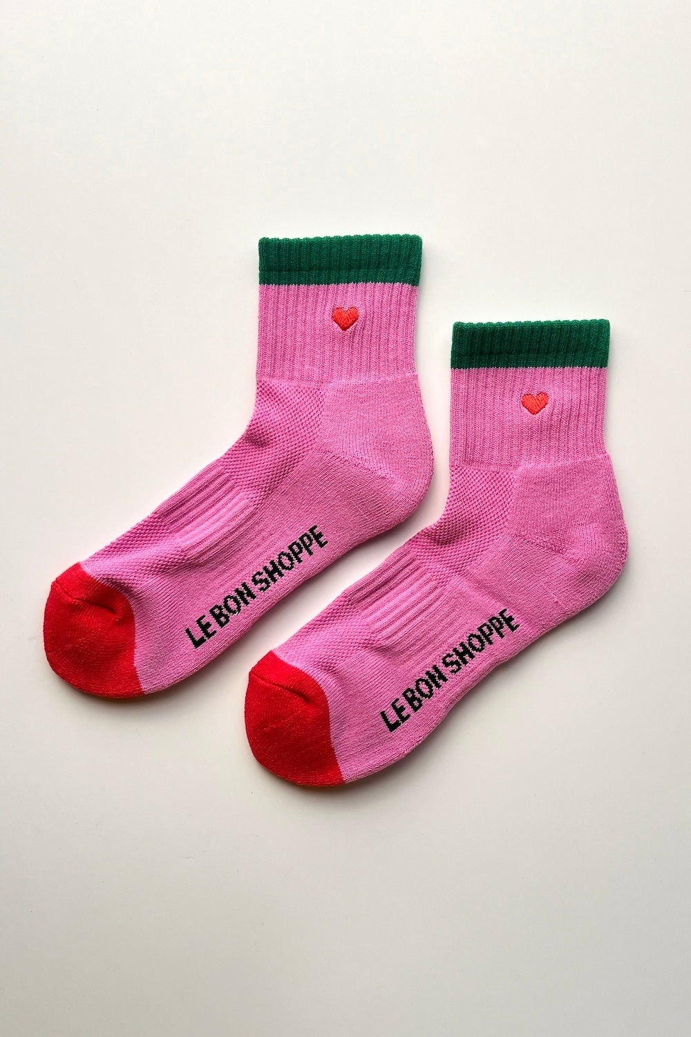 Embroidered Colourblock Girlfriend Socks in Rose Green Heart