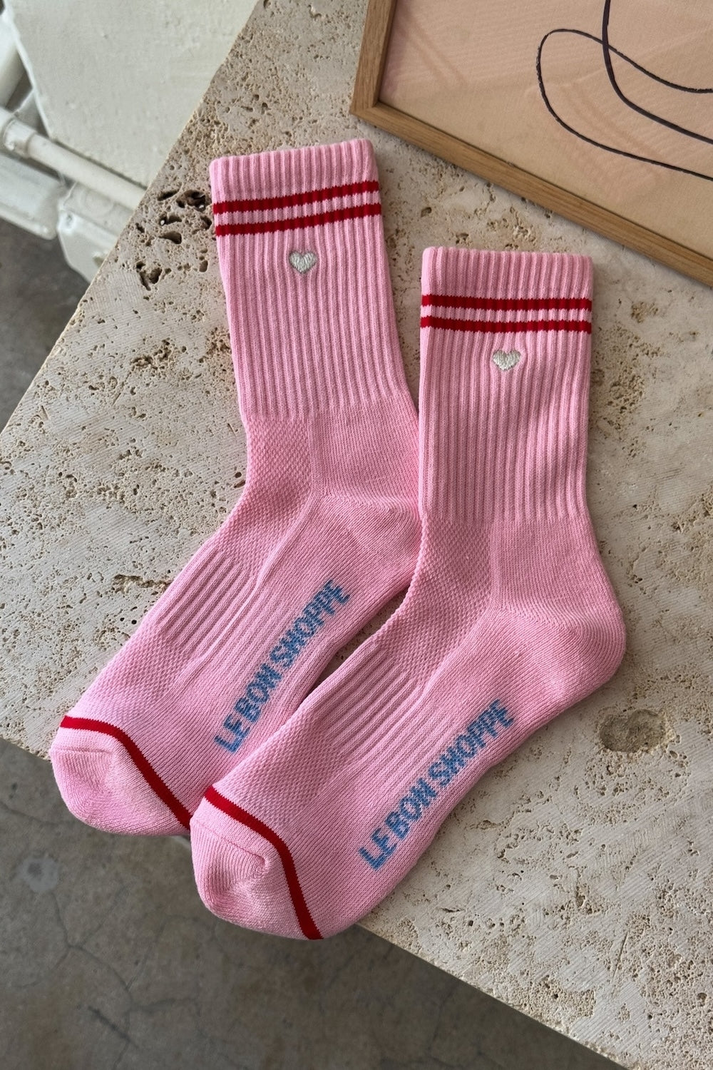 Embroidered Girlfriend Socks - Amour Pink + Heart