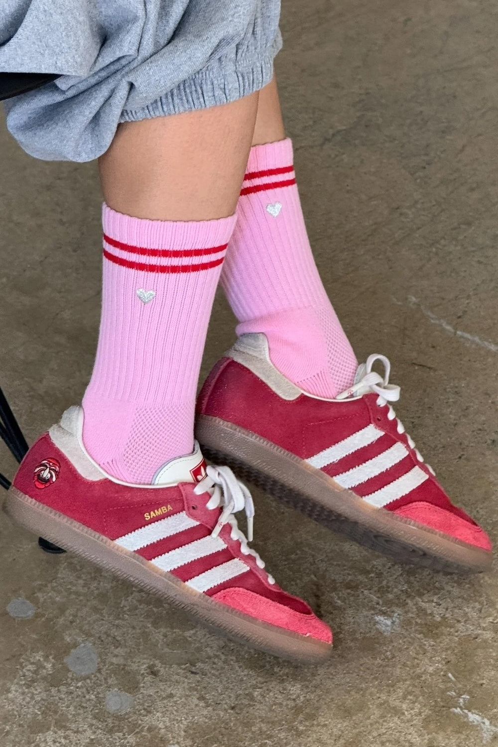 Embroidered Girlfriend Socks - Amour Pink + Heart