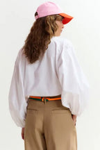 Joella Cotton Shirt with Applique Flowers in White