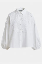 Joella Cotton Shirt with Applique Flowers in White