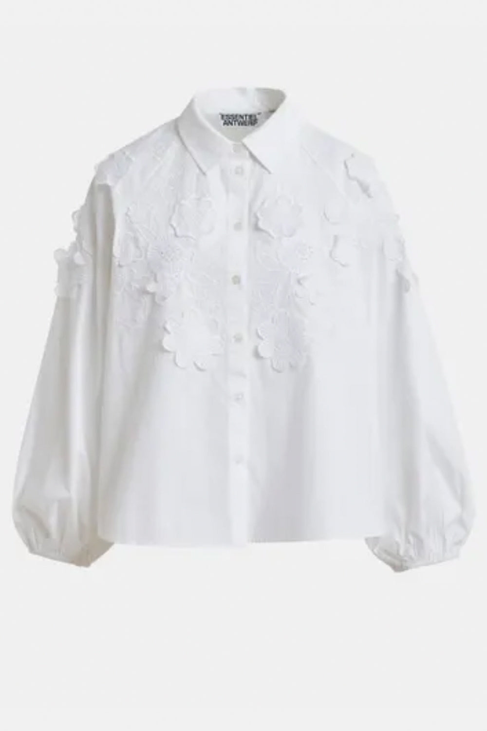Joella Cotton Shirt with Applique Flowers in White