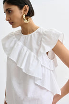 Joojoo Asymmetrical Ruffle Top in White