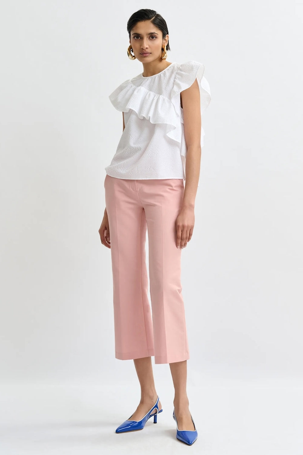Joojoo Asymmetrical Ruffle Top in White